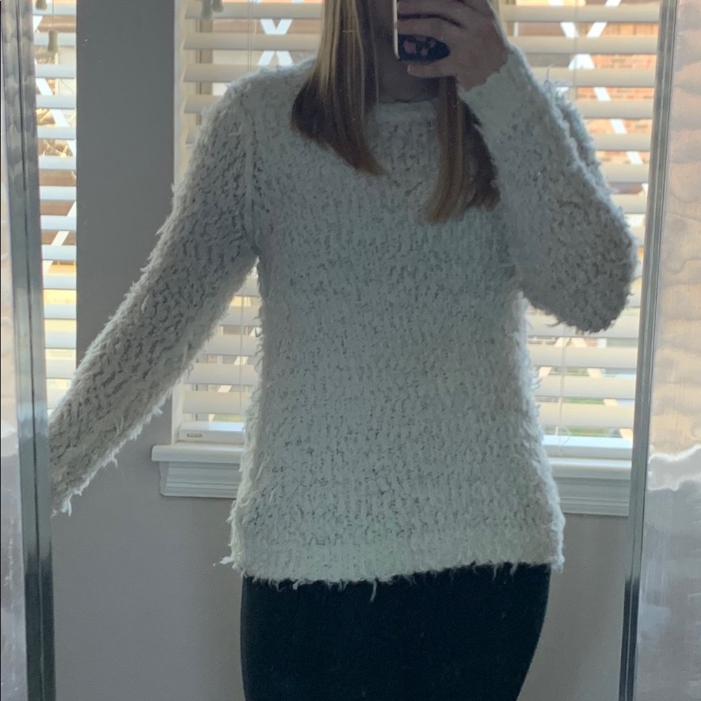 Free People White Fuzzy Sweater